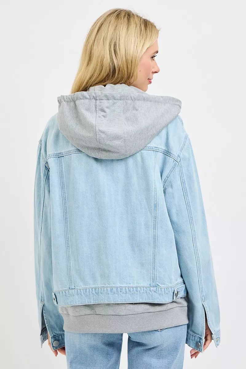 Risen Oversized Denim Jacket with Hoodie Lining - Light Wash