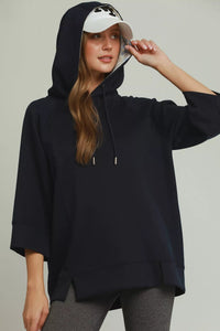 Umgee Cloudknit 3/4 Sleeve Tunic Top with Graphic Hood