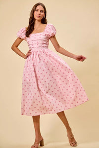 Pink Polka Dot Midi Dress
