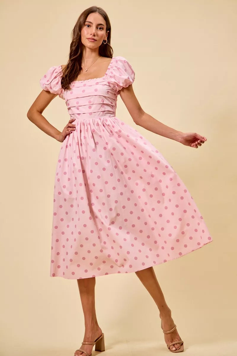 Pink Polka Dot Midi Dress