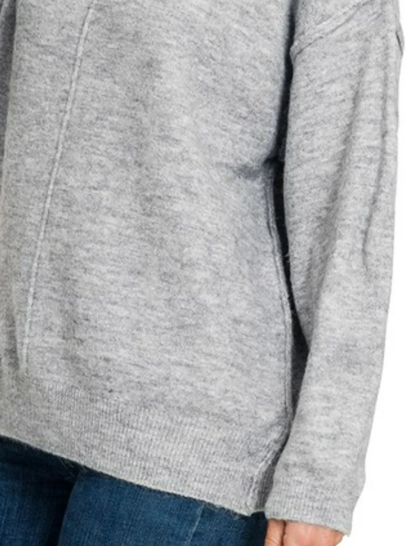 Zenana Melange Front Seam Round Neck Sweater