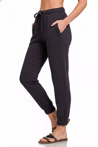 Zenana Fleece Joggers with Pockets in Black