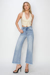 RISEN High Rise Crop Wide Leg Fray Hem Jeans