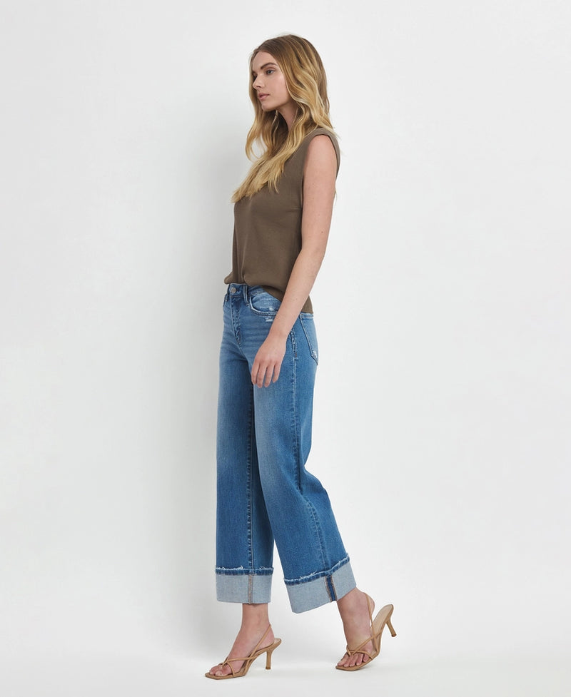 Flying Monkey High Rise Cuffed Wide Leg Jeans