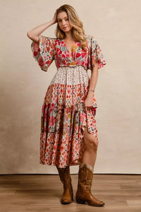 Bibi Floral Print Mix Midi Dress