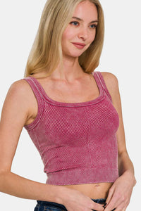 Zenana Washed Wide Strap Ribbed Tank