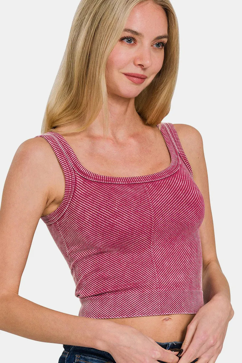 Zenana Washed Wide Strap Ribbed Tank