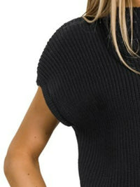 Zenana Mock Neck Short Sleeve Sweater in Black