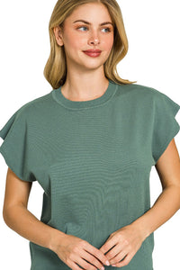 Zenana Viscose Round Neck Short Sleeve Sweater Knit Top in Ash Jade