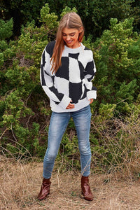 Black & White Geo Checker Pullover Sweater