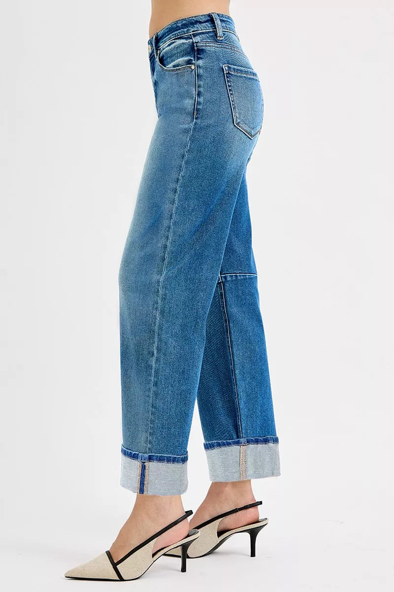 Risen Mid Rise Slouchy Crop Barrel Cuffed Jeans
