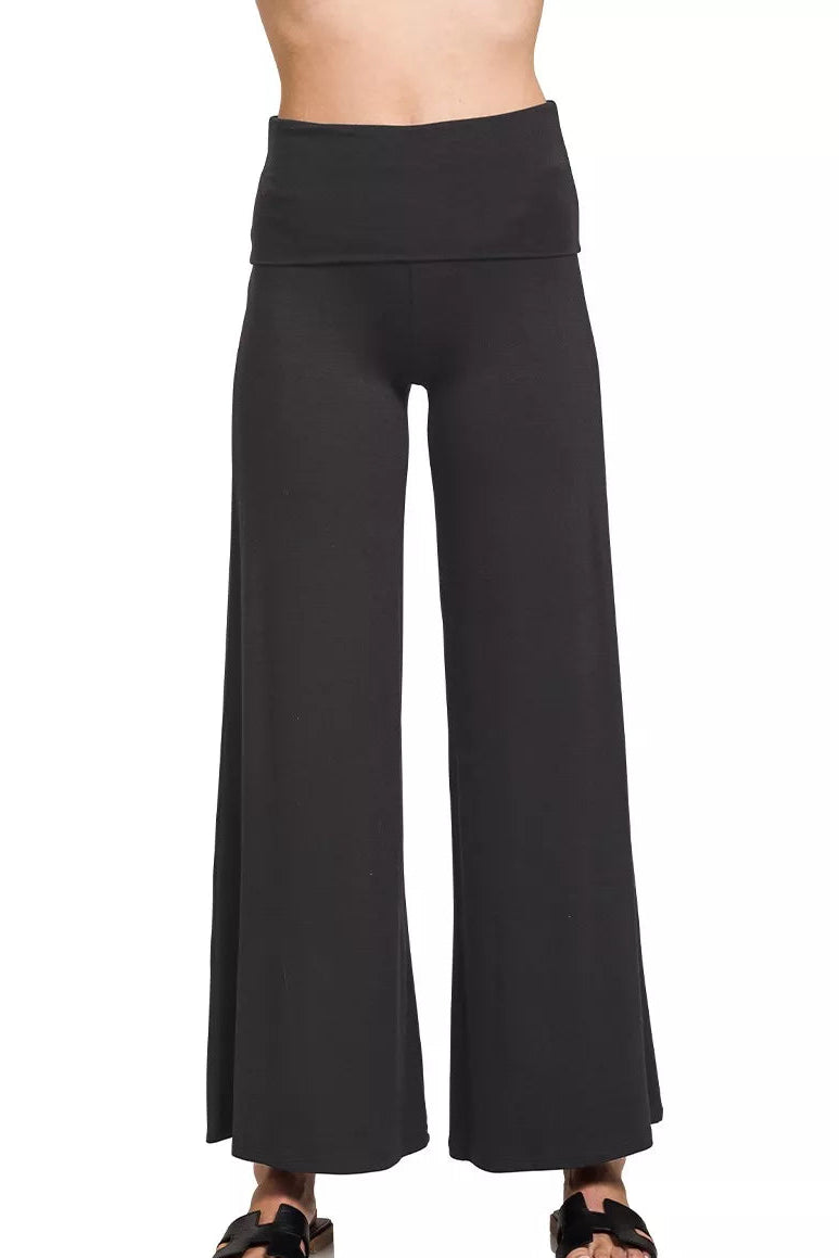 Fold Over Waist Comfy Palazzo Pants