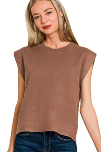 Zenana Round Neck Viscose Sweater Vest in Brown