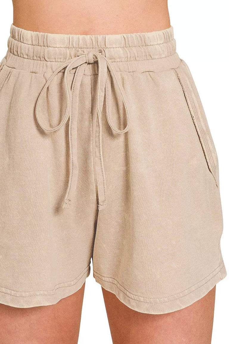 Zenana French Terry Acid Washed Relaxed Top & Shorts Set