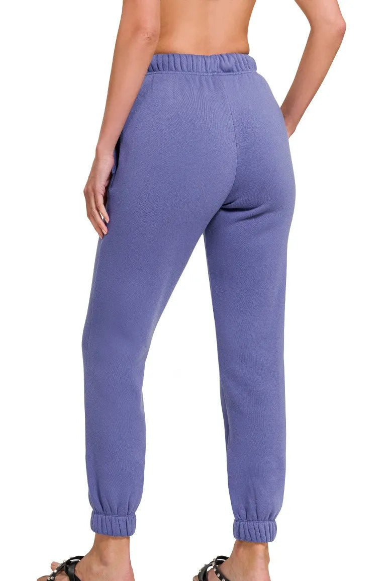 Zenana Fleece Joggers with Pockets in Marlin Blue