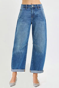 Risen Slouchy Cropped Cuffed Hem Barrel Jeans 