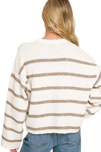 Zenana Striped Sweater in Heather Mocha