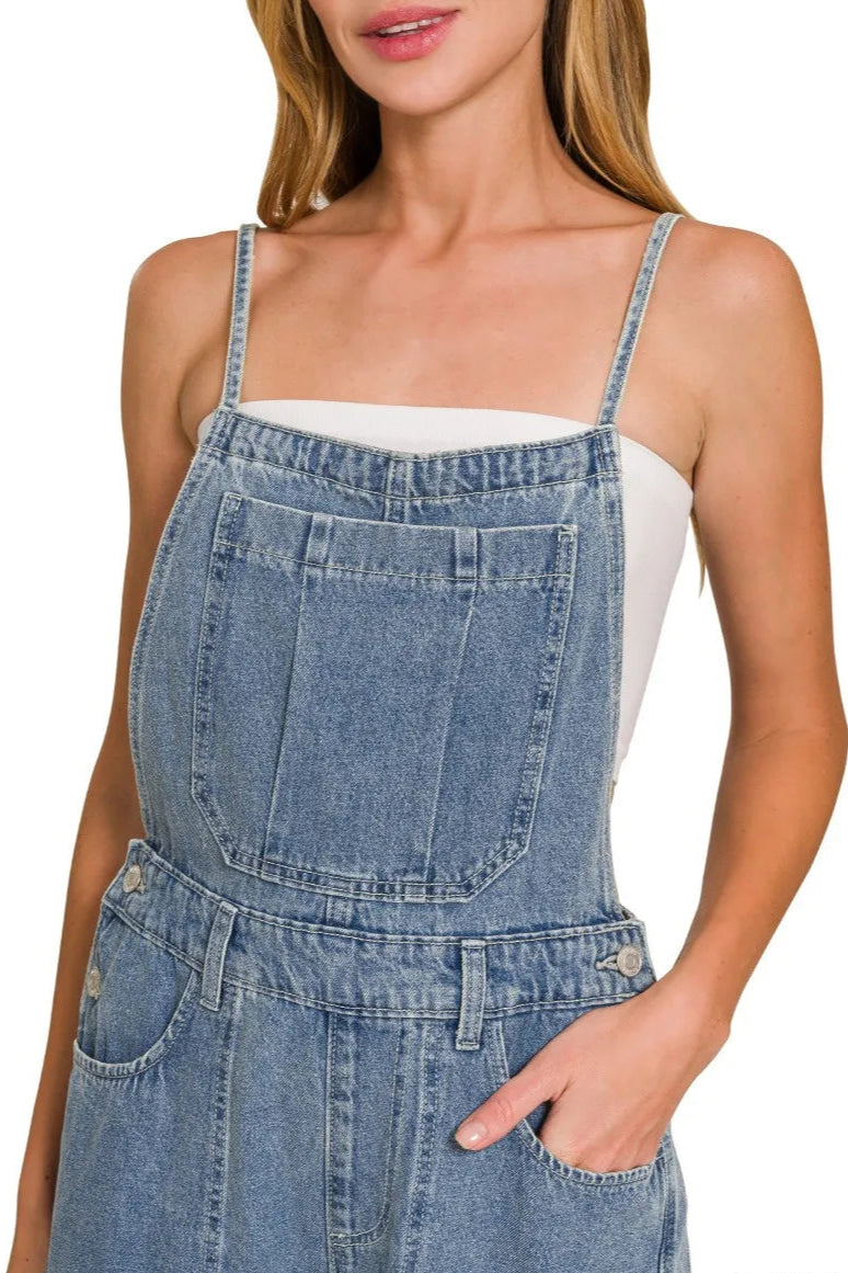 Wide Leg Medium Washed Denim Overalls