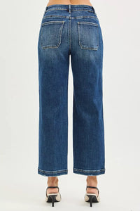 Risen Mid Rise Slouchy Cropped Baggy Patch Pocket Jeans