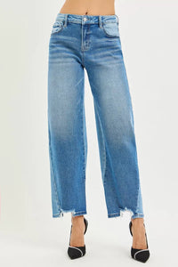 Risen Mid Rise Slouchy Cropped Contrast Barrel Jeans