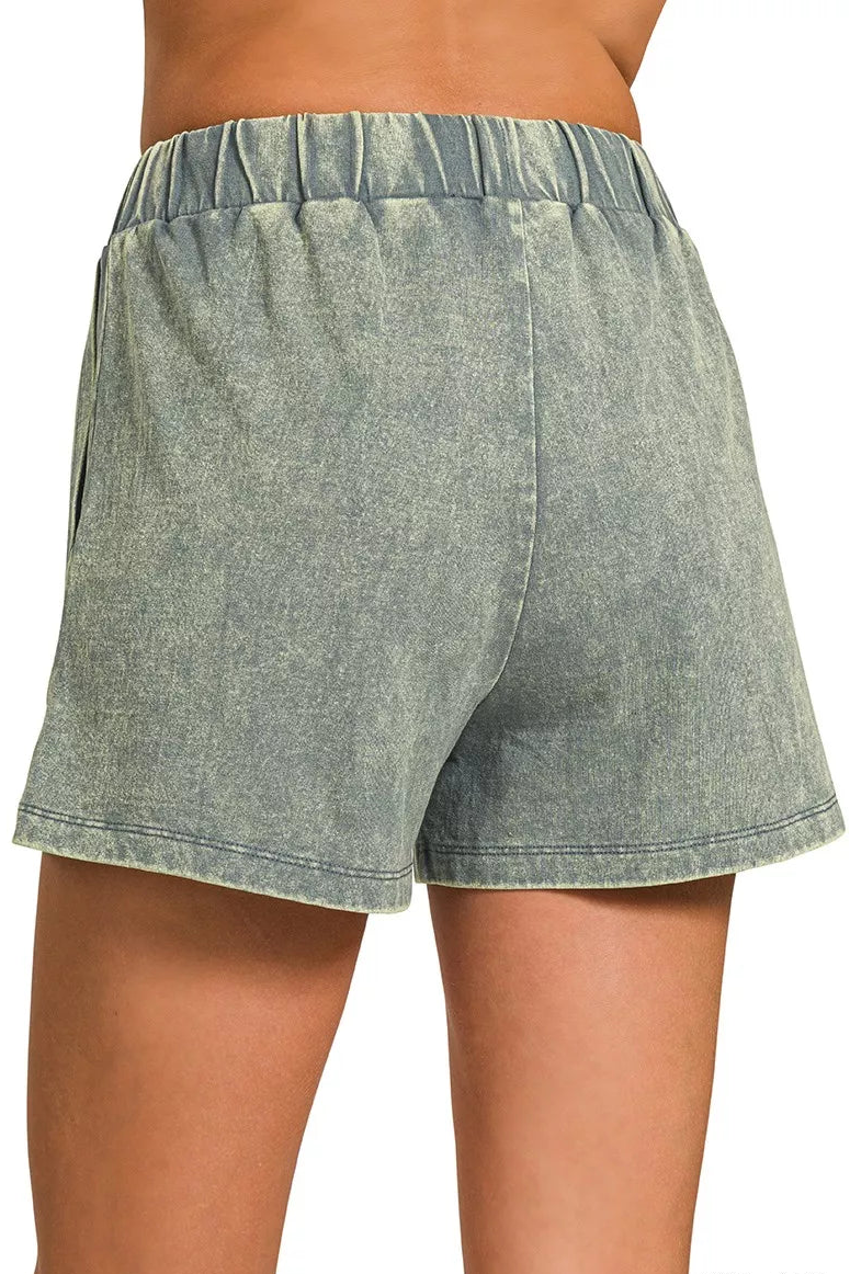 Zenana Halo Snow Washed Short Sleeve Tee and Shorts Set in Ash Jade