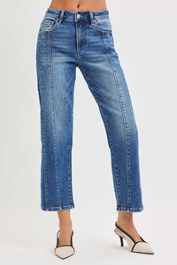 Risen High Rise Front Seam Crop Straight Jeans