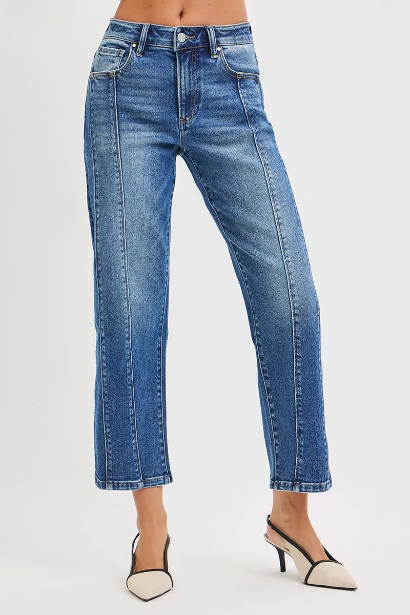 Risen High Rise Front Seam Crop Straight Jeans