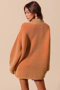 So Me Oversized Two Tone Textured V-Neck Sweater