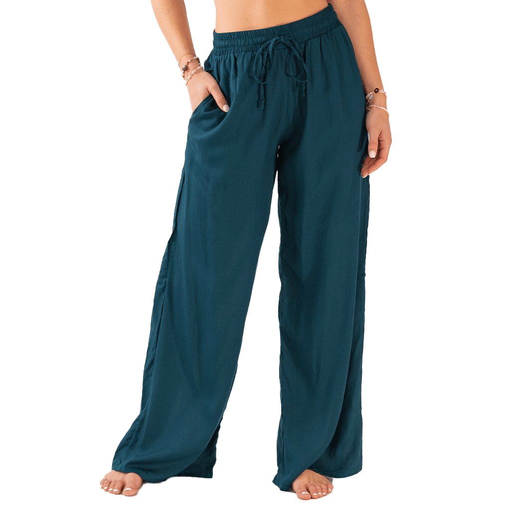 Lotus and Luna Deep Teal Wide Leg Drawstring Pants