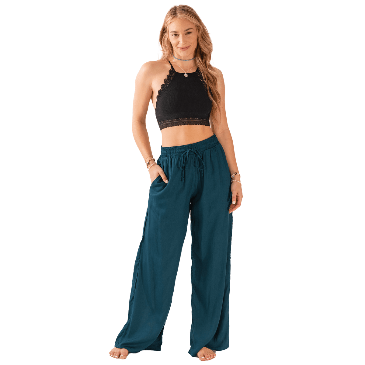 Lotus and Luna Deep Teal Wide Leg Drawstring Pants