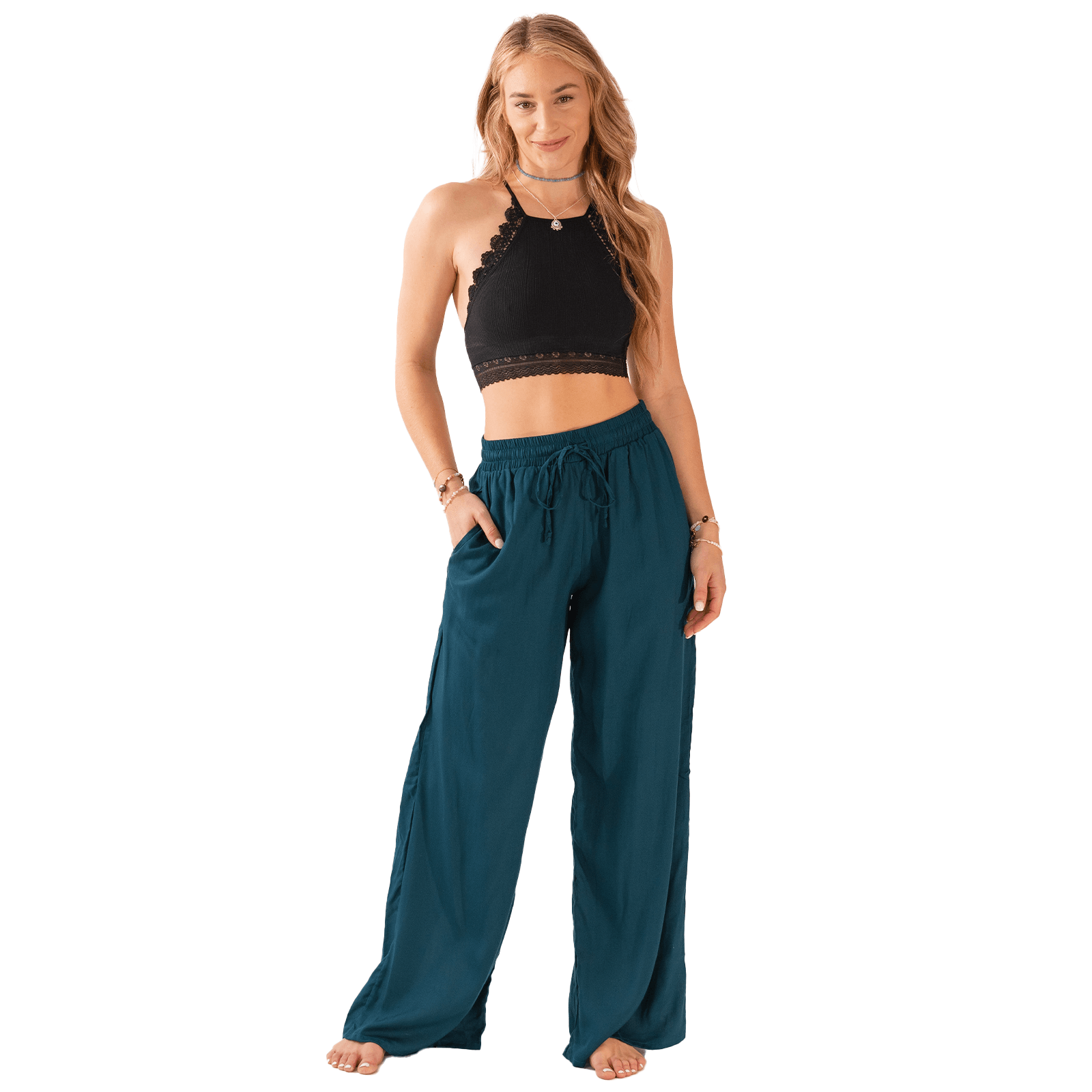 Lotus and Luna Deep Teal Wide Leg Drawstring Pants