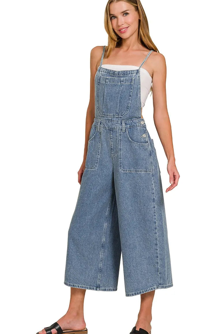 Wide Leg Medium Washed Denim Overalls