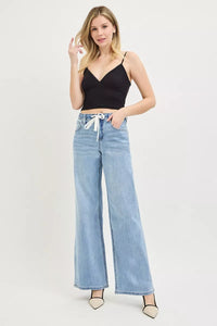 Risen High Rise Slouchy Wide Leg Jeans with Drawstring PW21423