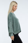 Ribbed Exposed Seam Round Neck Dropped Shoulder Sweater