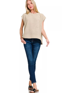 Zenana Oversized Sweater Knit Top in Sand Beige