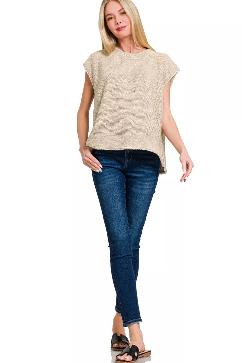 Zenana Oversized Sweater Knit Top in Sand Beige