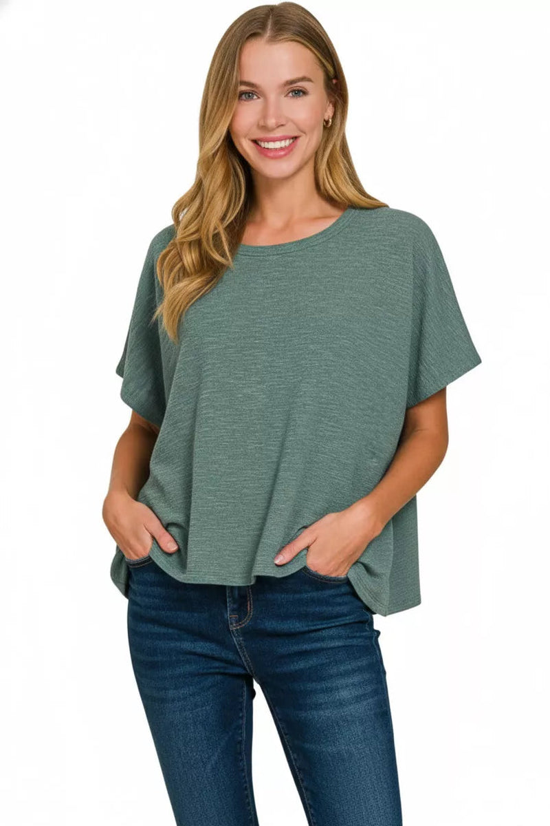 Zenana Cotton Slub Oversize Tee in Ash Jade
