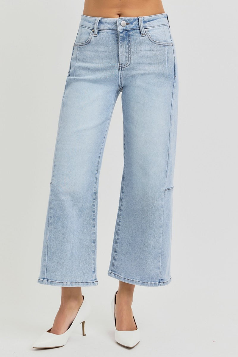 RISEN High Rise Seam Detail Wide Leg Crop Jeans