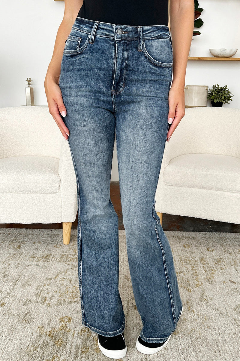 Judy Blue High Waist Control Top Contrast Wash Flare Jeans