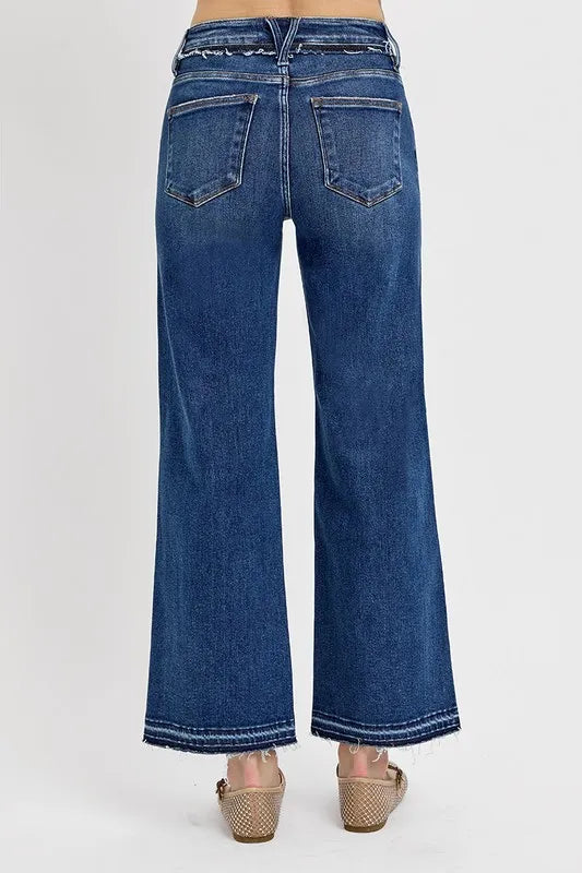 Risen High Rise Tummy Control Ankle Release Hem Wide Leg Jeans