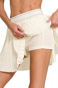 Zenana Woven High Waist Pleated Mini Skirt with Shorts Lining
