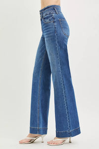 Risen High Rise Wide Waistband Wide Leg Jeans PW21705 