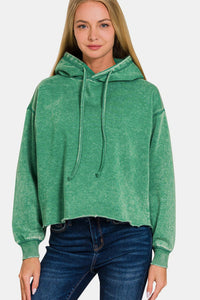 Acid Wash Cropped Fleece Hoodie