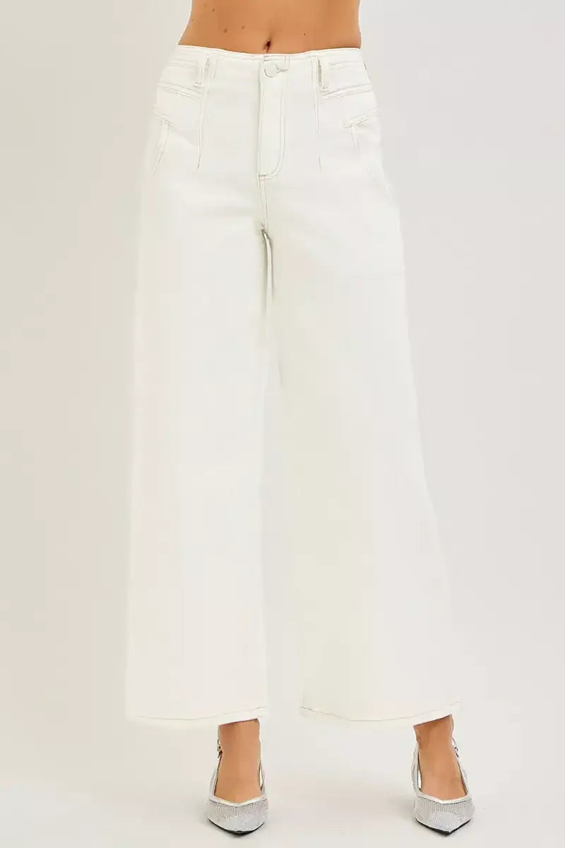 Risen High Rise Cream Wide Leg Pants