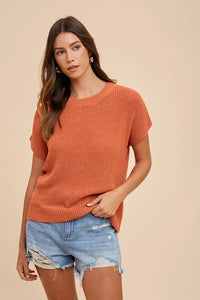 Terracotta Round Neck Short Sleeve Sweater