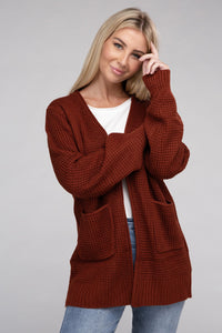 Low Gauge Waffle Knit Cardigan Sweater