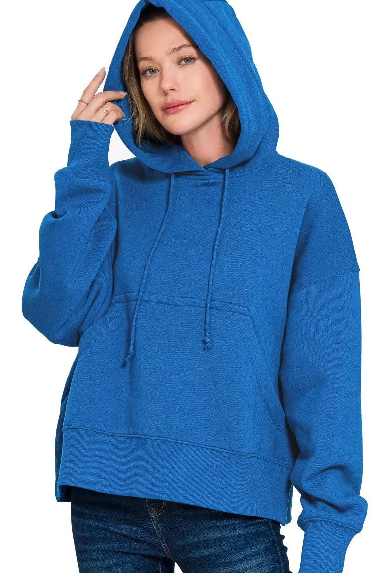 Oversized Fleece Kangaroo Pocket Hoodie in Classic Blue