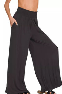 Zenana Smocked Waist Wide Leg Palazzo Pants