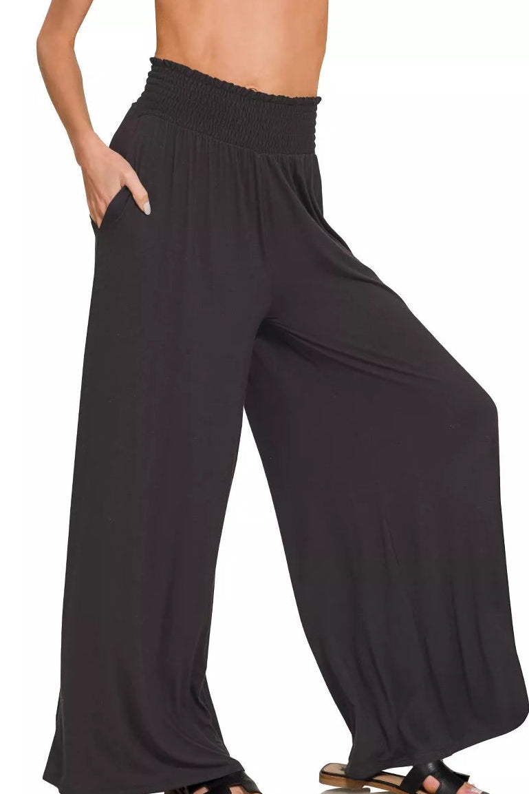Zenana Smocked Waist Wide Leg Palazzo Pants