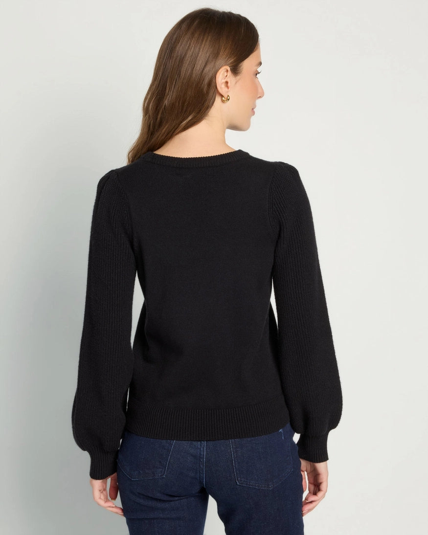 Seventy Eight and Sunny Pacific Puff Shoulder Crew Neck Sweater in Black